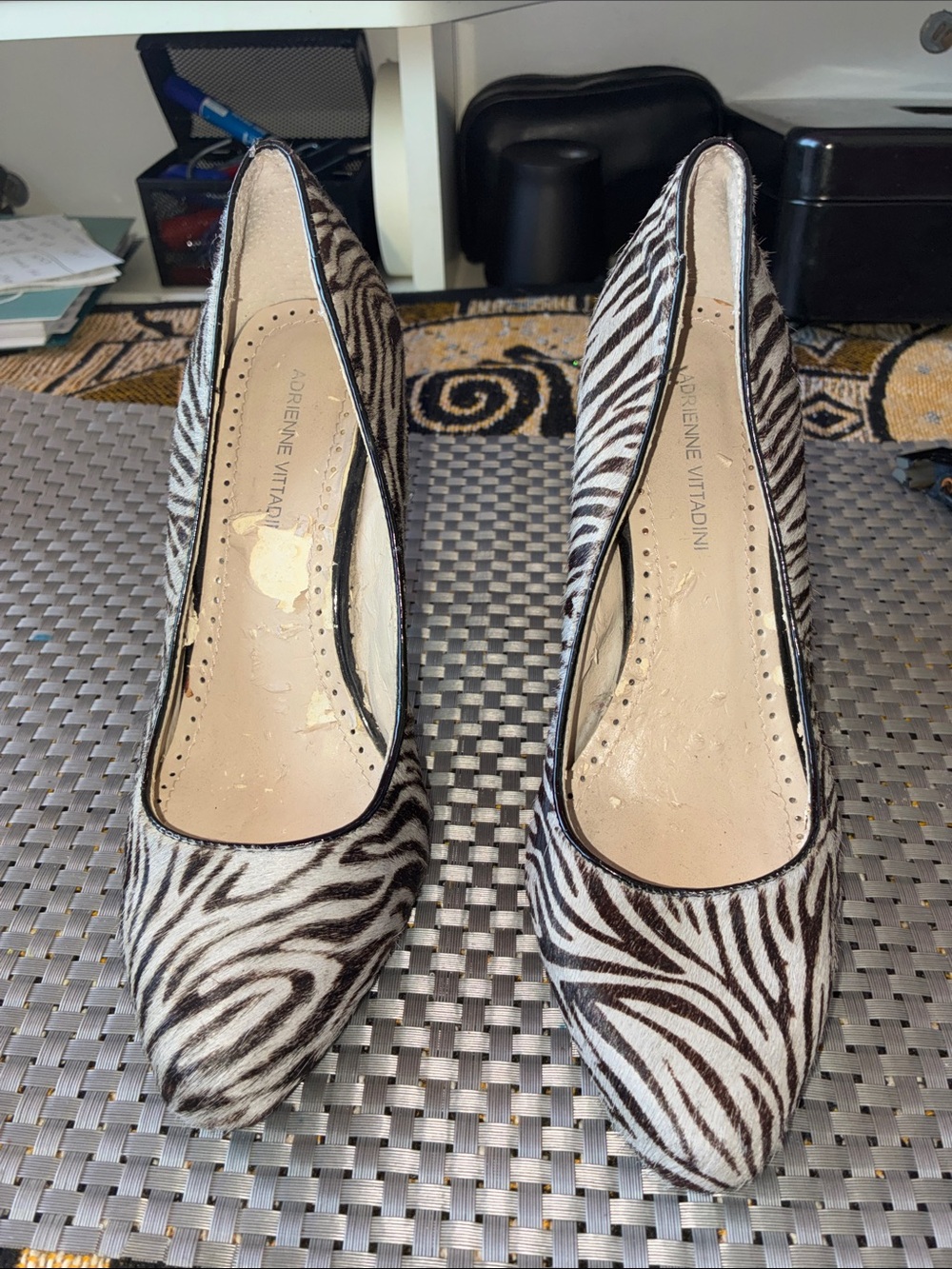 Adrienne Vittadini Black & White Zebra-Print Pointed Toe Pumps